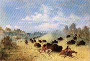 George Catlin Comanche Indians Chasing Buffalo with Lances and Bows oil painting artist